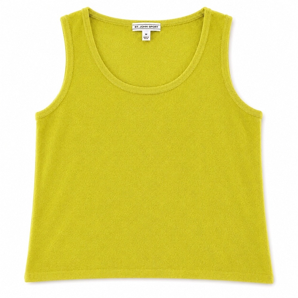 St. John Sport Medium Chartreuse Lime Green Wool Rayon Knit Scoop Neck Tank Top
